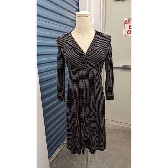 Soma Faux Wrap Soft Stretch Striped Knit Long Sleeve Comfy Lounge Dress XS - Picture 1 of 10